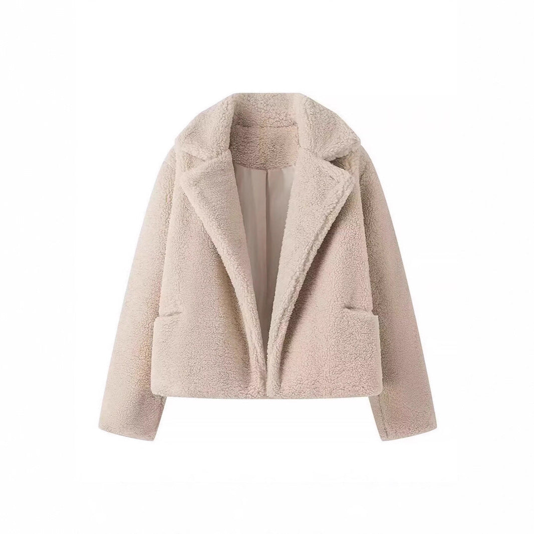 Dam teddy kappa gjord faux shearling med oversize krage