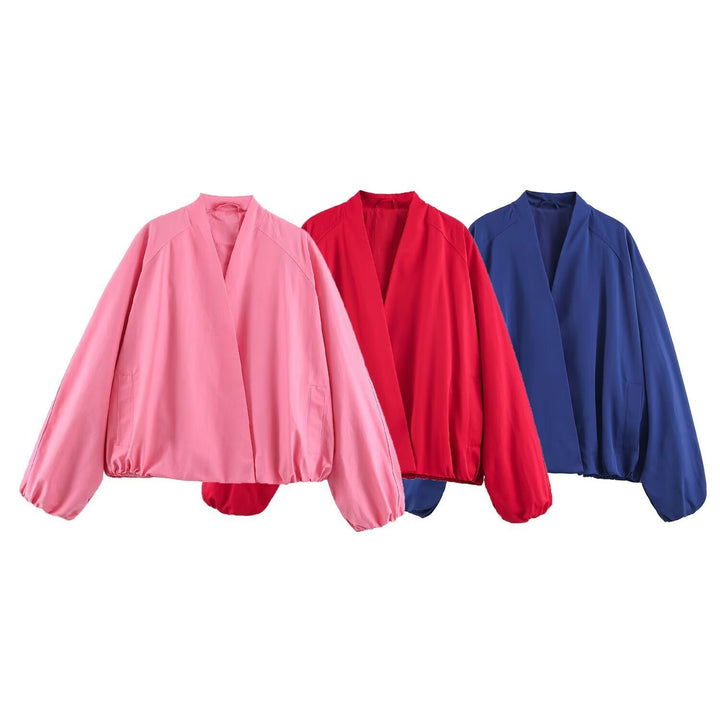 Dam Lätt Oversize Blouson Jacka med Open Kimono Neckline