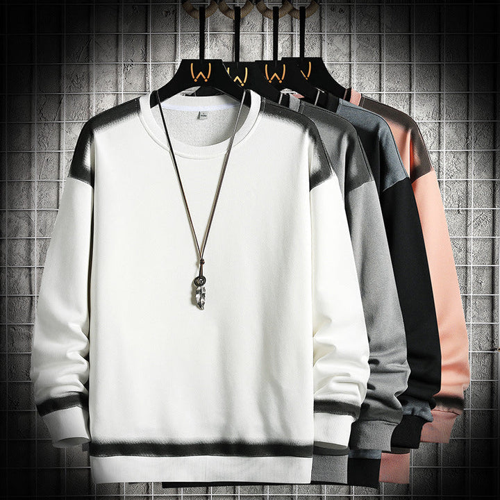 Herr Oversized College-Tröja med Crew Neck, Contrasted Spray Effect och Ribbad Fåll