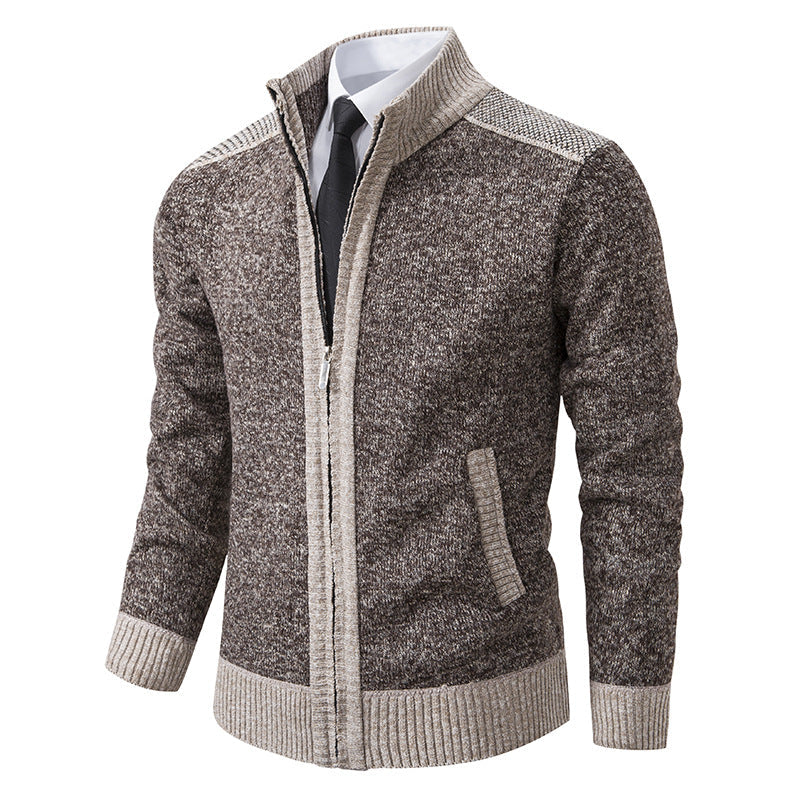 Herr Knit Zip Jacka med Ståkrage och Kontrast Trims