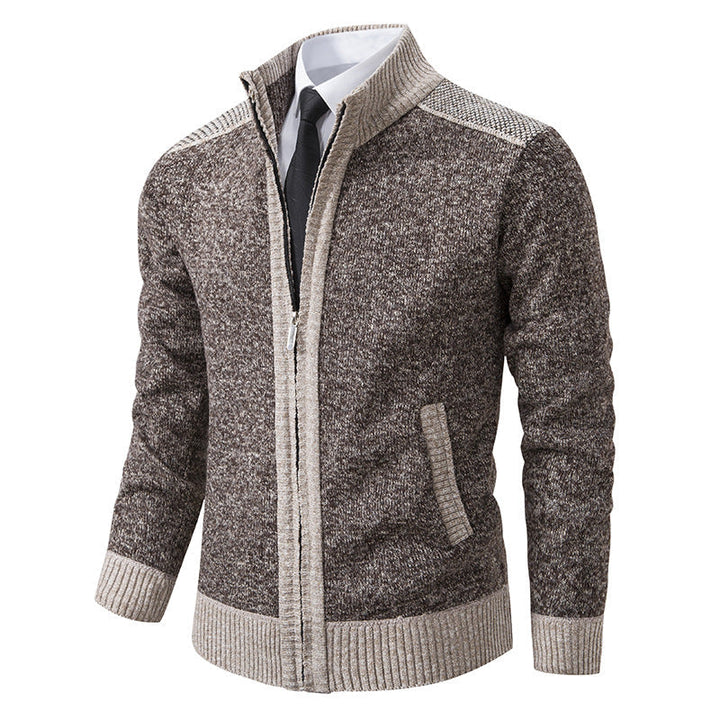 Herr Knit Zip Jacka med Ståkrage och Kontrast Trims