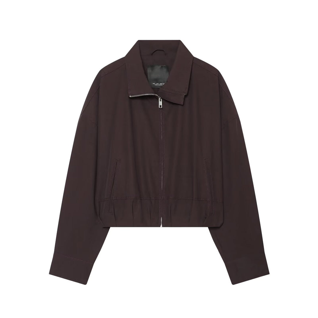 Dam Lätt Kort Blouson Jacka med Stå Krage, Dragkedja och Elastic Nederkant
