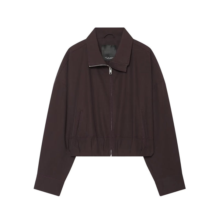 Dam Lätt Kort Blouson Jacka med Stå Krage, Dragkedja och Elastic Nederkant