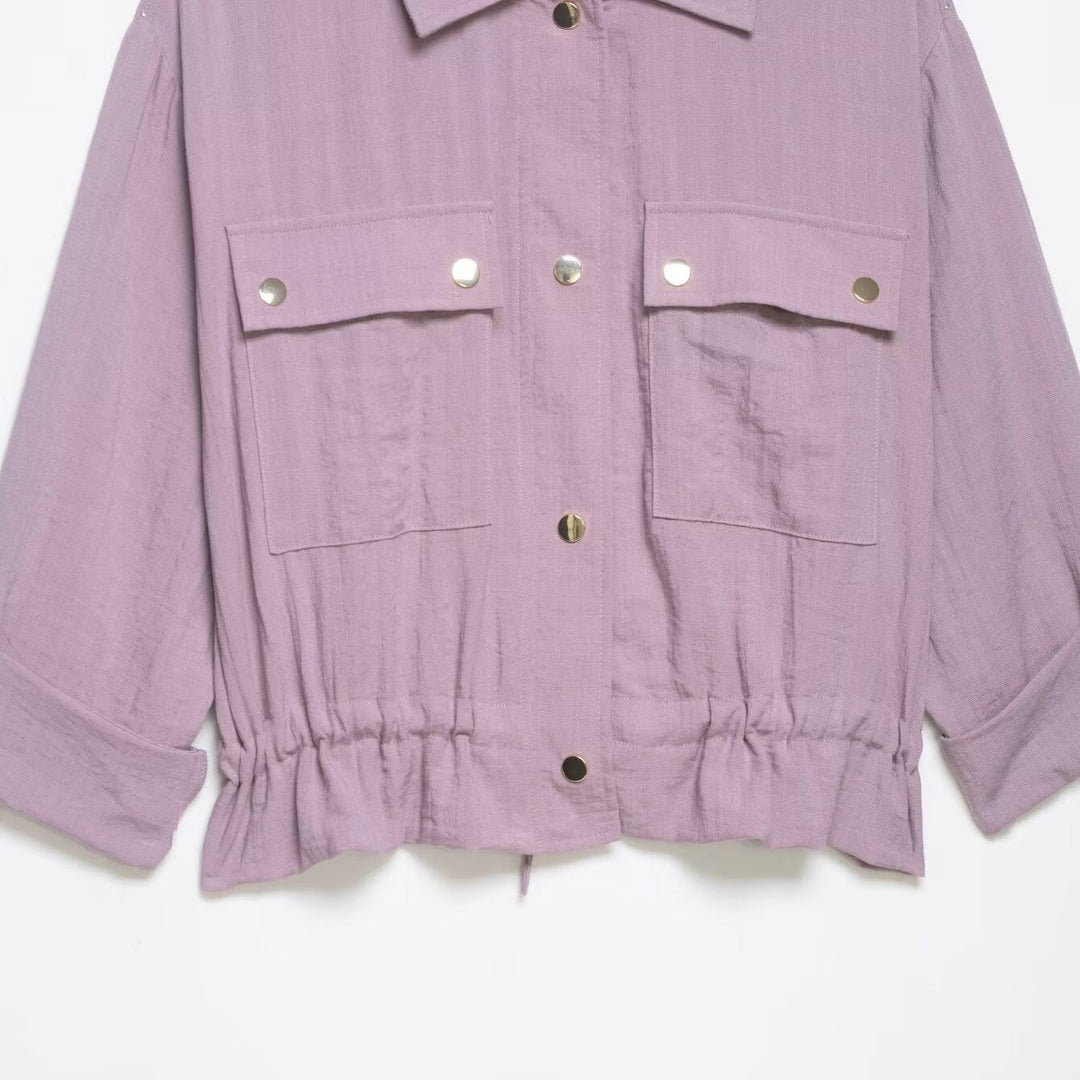 Dam Utility Skjortjacka Jacka med Drawstring och Patch Fickor
