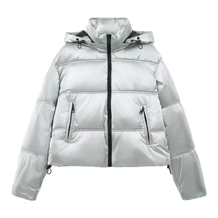 Dam cropped quiltad down-look jacka med huva och drawstring fåll