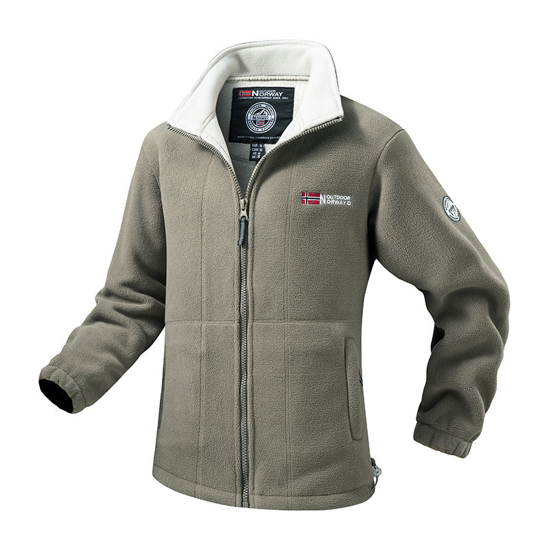 Herr Fleece Jacka med Hög Krage, Brushed Inner Side och Concealed Dragkedja Fickor