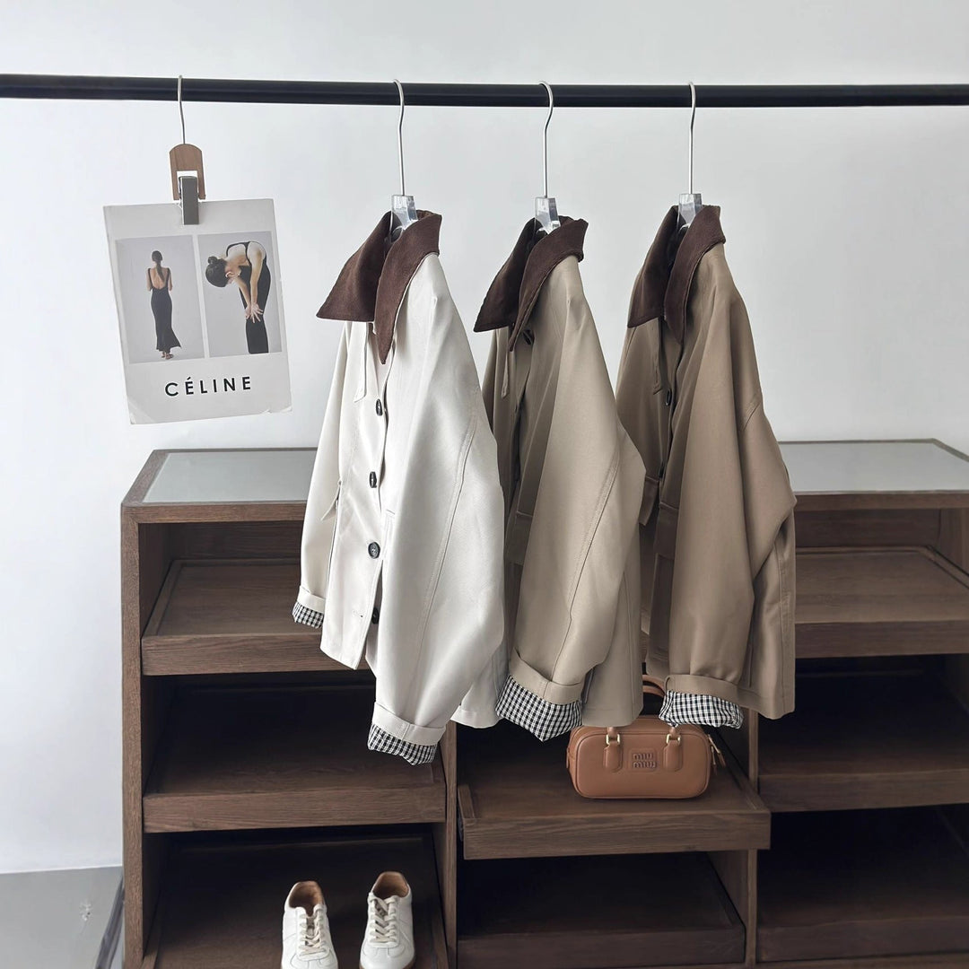 Dam Boxy övergångsjacka med Cord krage och stor Flap fickor