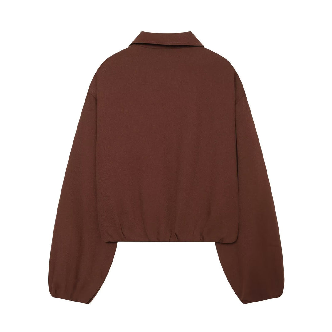 Dam Kort Boxig Blouson Jacka Tillverkad av Bomull Blend med Front Dragkedja