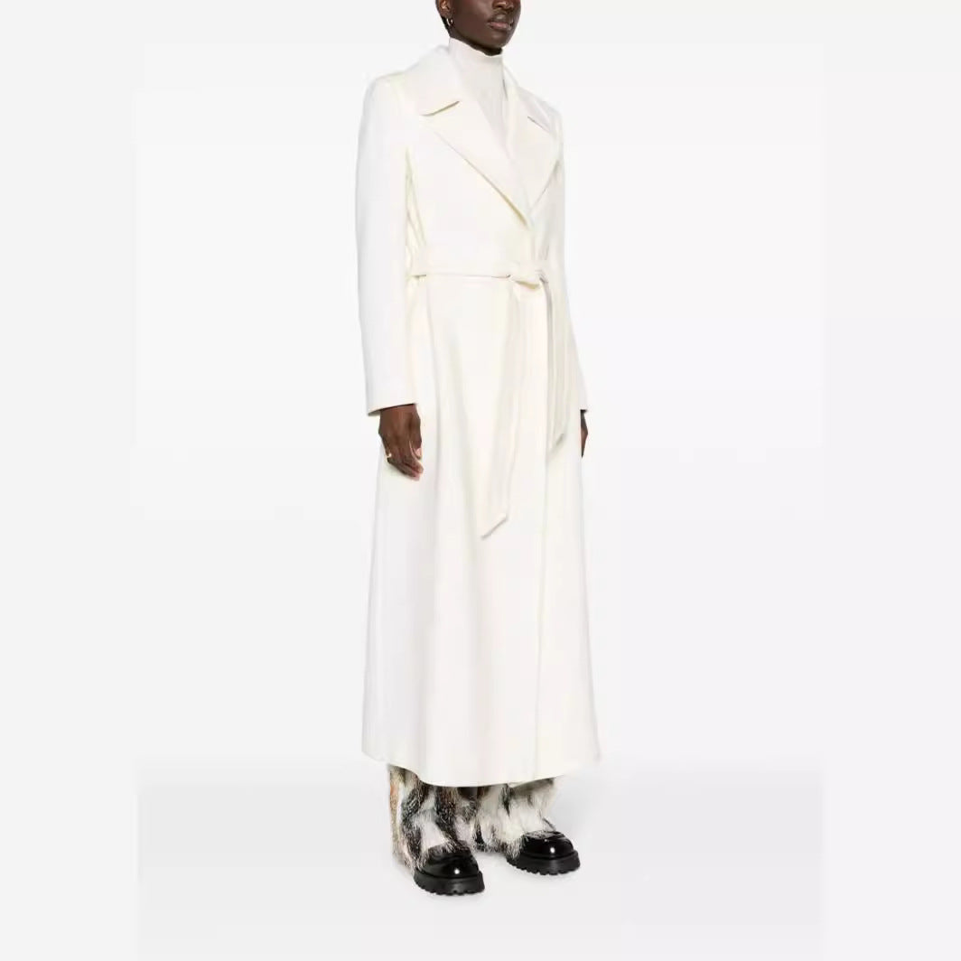 Dam Maxi-length skräddad ullblandning kappa med bälte och vid lapels