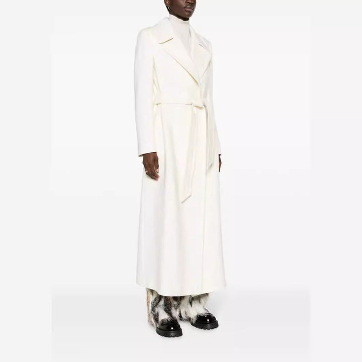 Dam Maxi-length skräddad ullblandning kappa med bälte och vid lapels