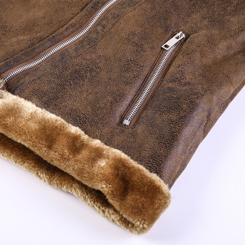 Herr Leatherette Flight Jacka med Teddyfoder och Asymmetrical Zip