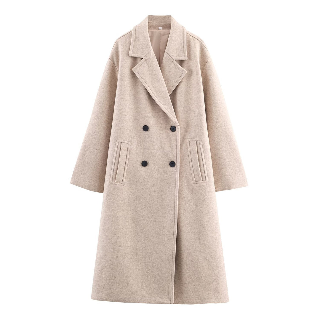 Dam Double-Breasted oversize kappa med Notched Lapels och In-seam fickor