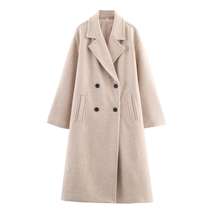 Dam Double-Breasted oversize kappa med Notched Lapels och In-seam fickor