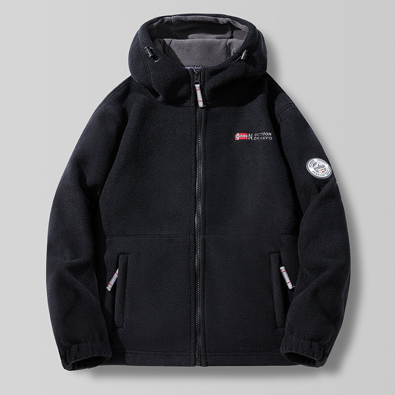 Unisex Hooded fleecejacka med hög krage, hel dragkedja och sidofickor.