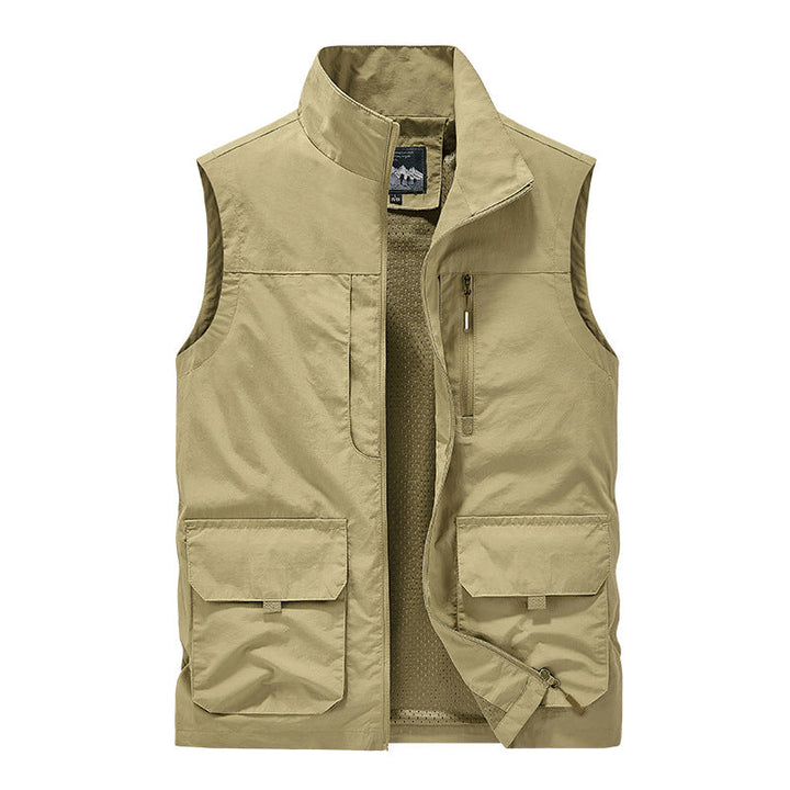 Herr Utility Väst med Multifunctional Fickor, Andningsbar Mesh Foder, och Stående Krage