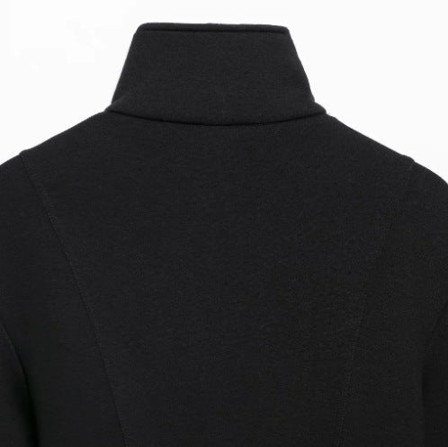 Dam Kort Boxig Fleecejacka med Stå Krage, Vertical Textured Seams, och Dold Dragkedja