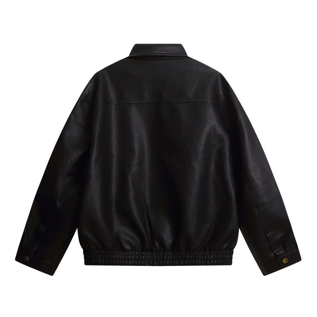 Dam Kort Konstläder Jacka i Oversized Look med Lockfickor