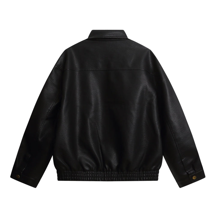 Dam Kort Konstläder Jacka i Oversized Look med Lockfickor