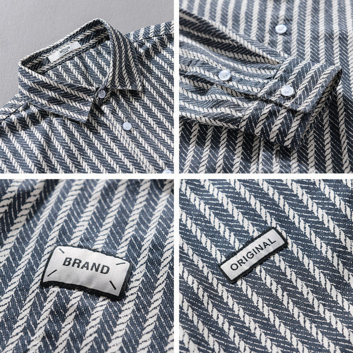 Herr Texturerad Skjortjacka Överskjorta med Diagonal Herringbone Structure