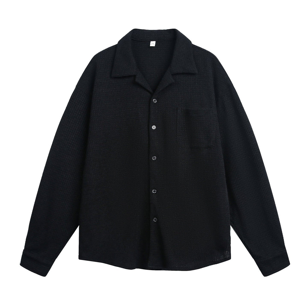 Unisex Bekväm Skjortjacka Tillverkad av Textured Stickad med Skjort Krage och Chest Ficka