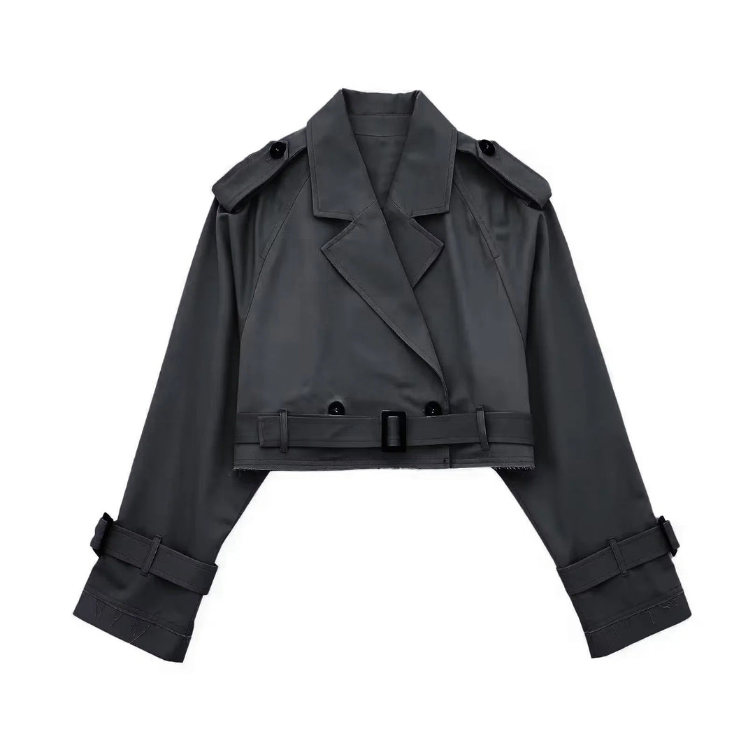Dam Kort Trench Jacka med Epaulettes, Waist Belt och Justerbar Muddar