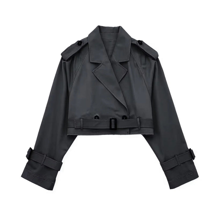 Dam Kort Trench Jacka med Epaulettes, Waist Belt och Justerbar Muddar