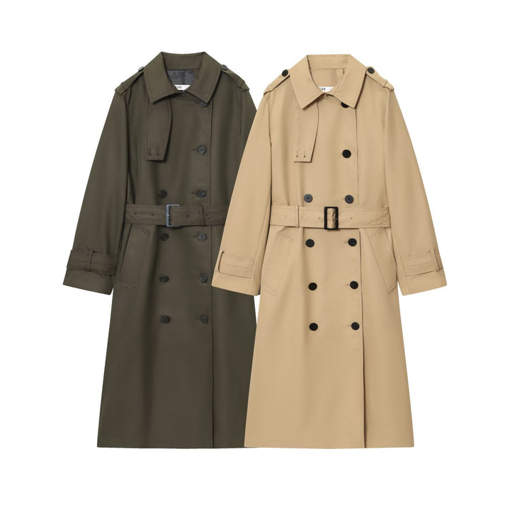 Dam 50+ Klassisk Trenchcoat med Double-Breasted, Waist Belt och Shoulder Tab