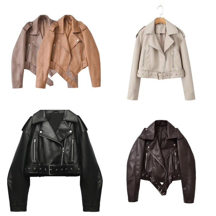 Dam Tailored Faux Läder Bikerjacka med Belt
