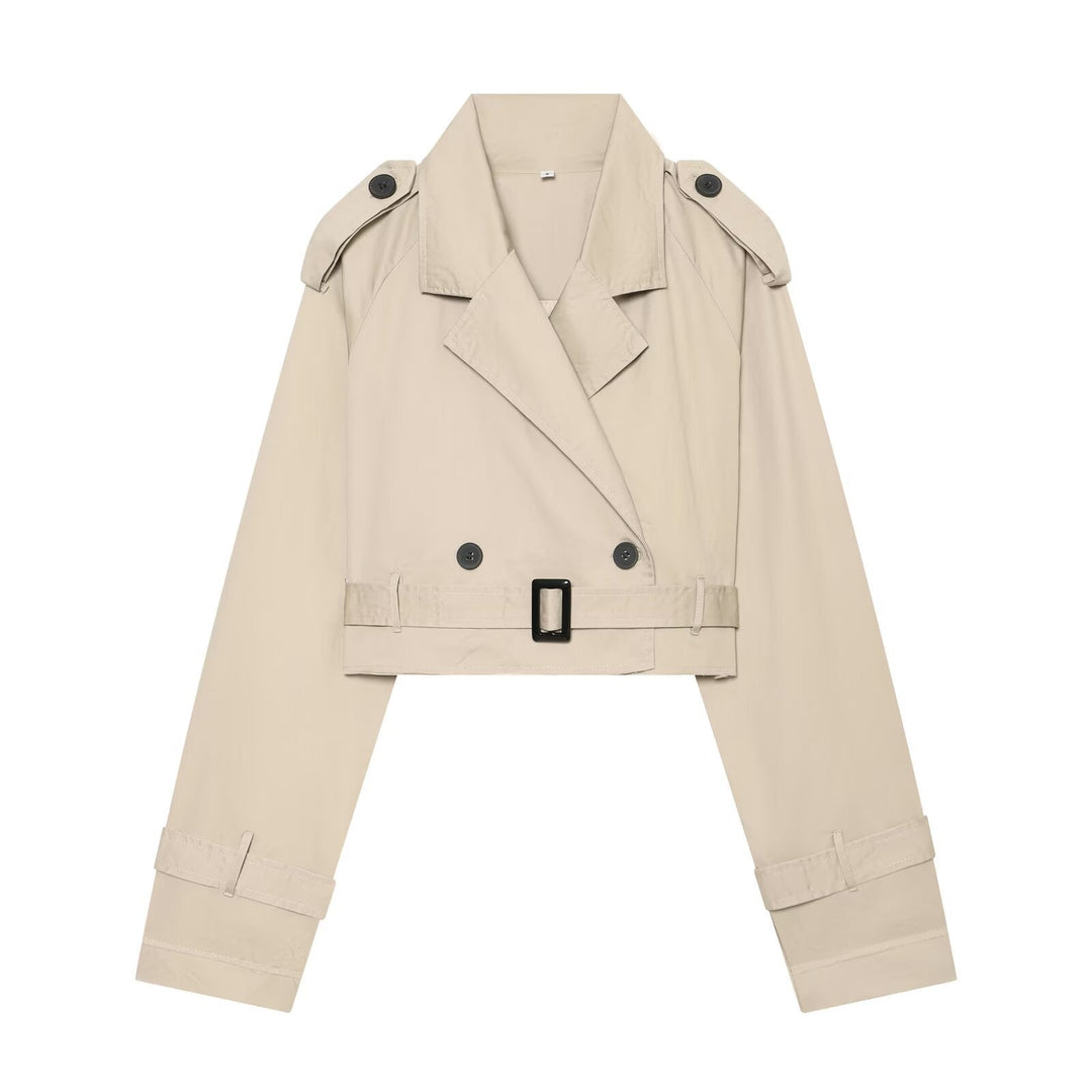 Dam Kort Trenchcoat i Boxig Kort Skärning med Shoulder Flaps och Waist Belt