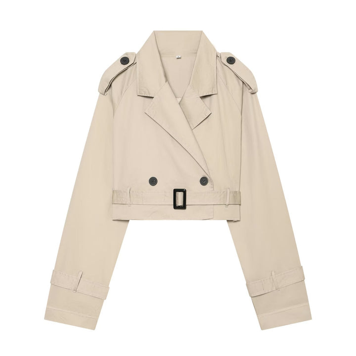 Dam Kort Trenchcoat i Boxig Kort Skärning med Shoulder Flaps och Waist Belt
