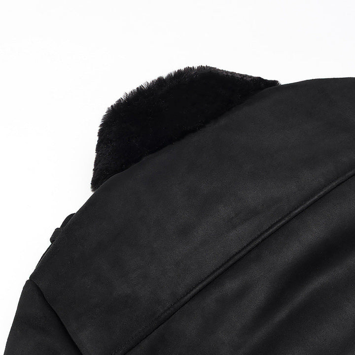 Dam kort bikerjacka med Faux Fur krage och mocka look
