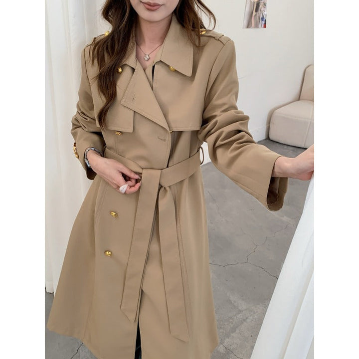 Dam skräddad trenchcoat med knytband och Golden knapp detaljer