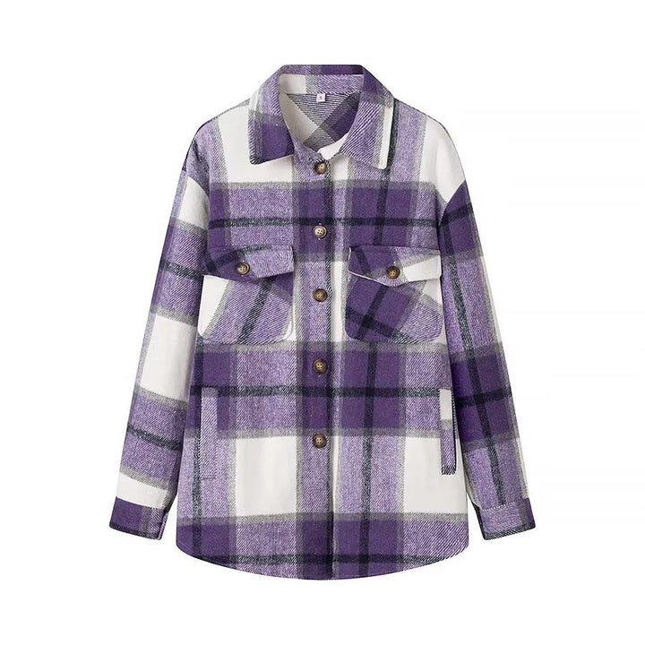 Dam rutig overshirt i shacket stil med patch bröstfickor
