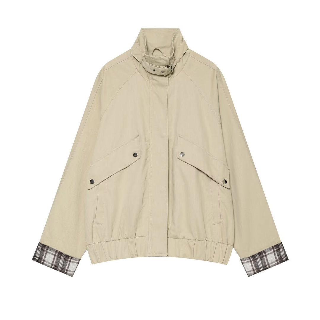 Dam 10+ Shortened Utility Blouson Jacka med Hög Stå Krage och Waist Band