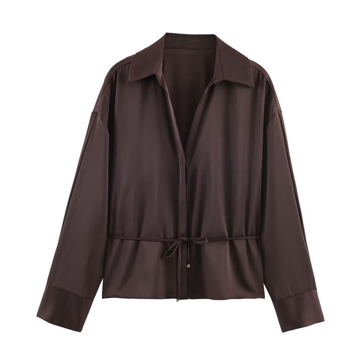 Dam Silk-like oversize skjortjacka med dragsko midja och vid muddar