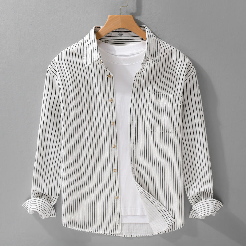 Herr Skjortjackas-Cut med Fin Pinstripe och Mjuk Bomullsblandning