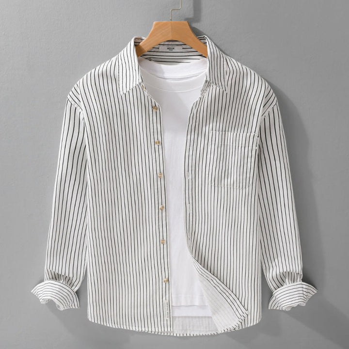 Herr Skjortjackas-Cut med Fin Pinstripe och Mjuk Bomullsblandning
