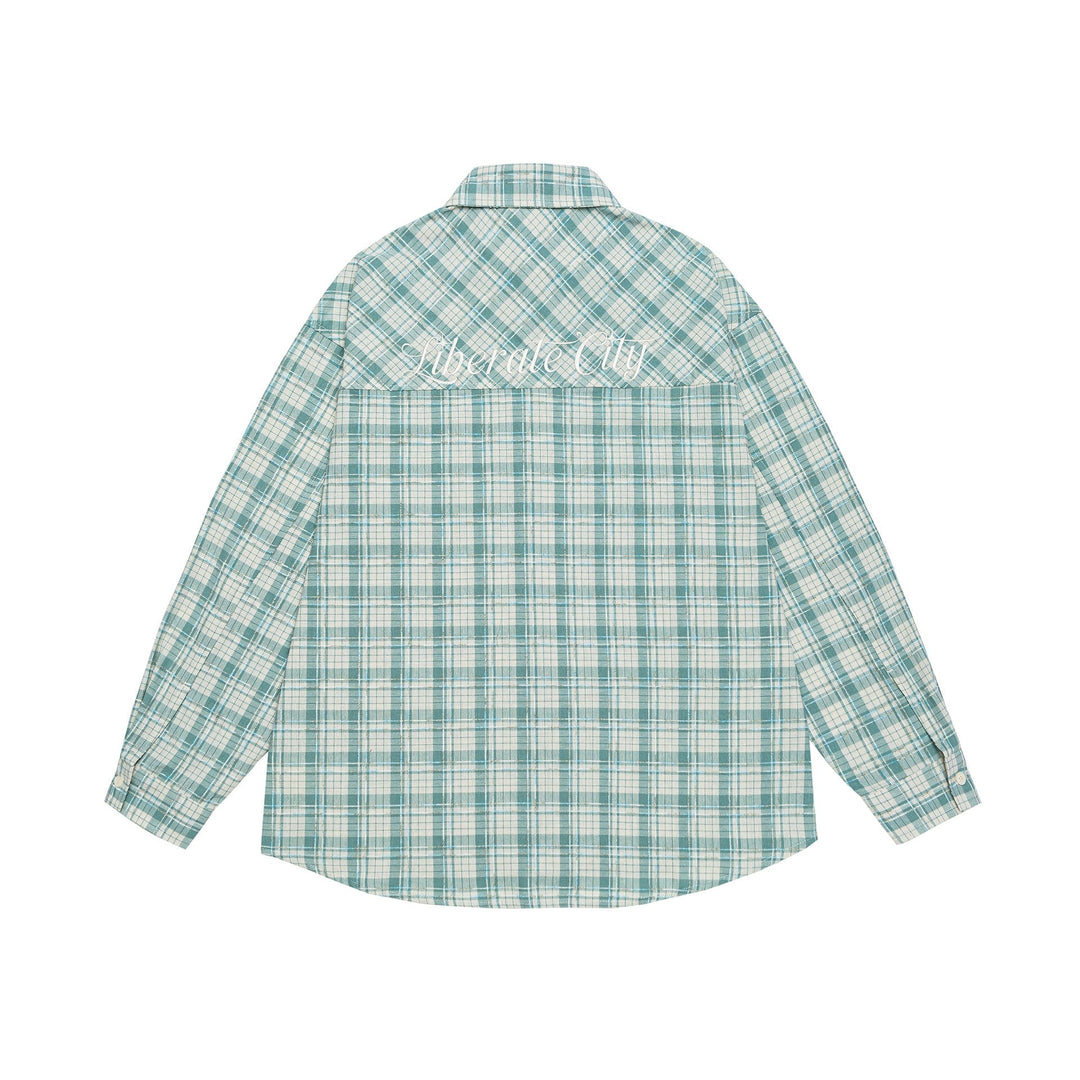 Unisex Oversized Skjorta Jacka i Rutig Bomull Look med Rounded Fåll och Breast Ficka