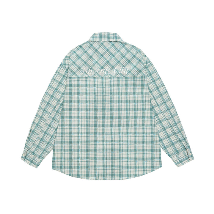 Unisex Oversized Skjorta Jacka i Rutig Bomull Look med Rounded Fåll och Breast Ficka