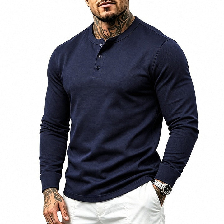 Herr Smal-Passform Termisk Lång Ärm med 3-Knapp Henley Neck