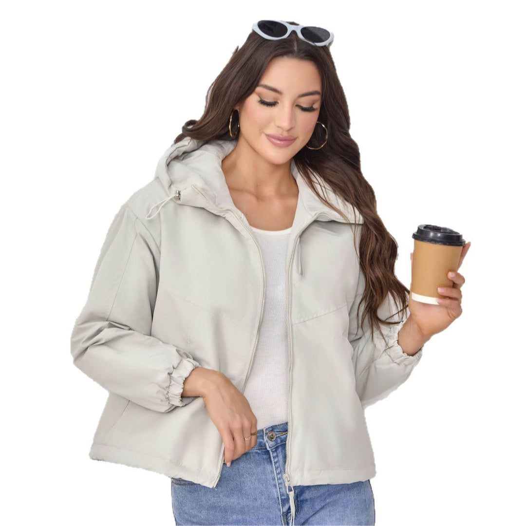 Dam vadderad Hooded jacka med Drawstring, Double Front dragkedja och elastiska muddar