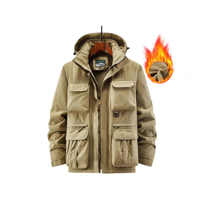 Herr Utility Parka med Warming Fleecefoder, Multifunction Fickor, och Justerbar Huva