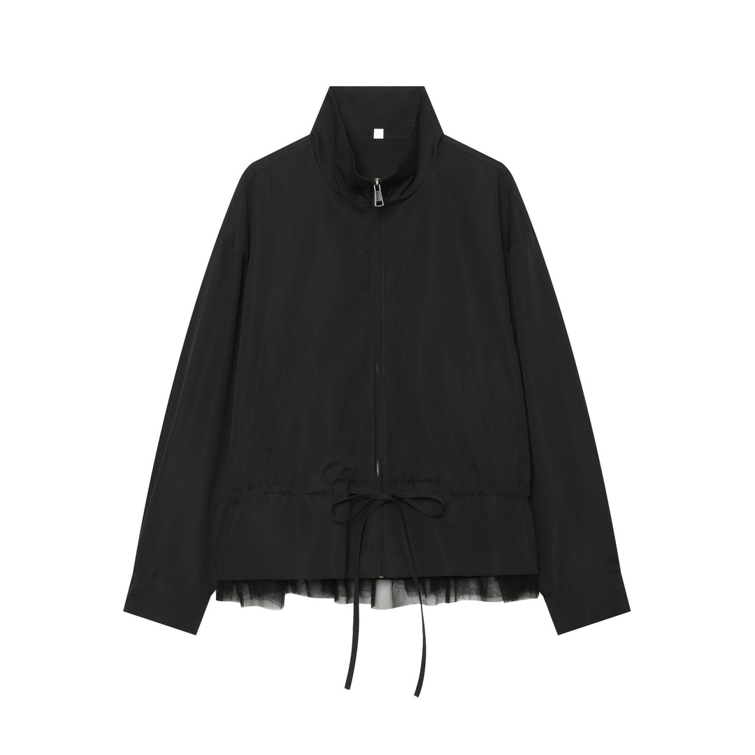 Dam Lätt Adjustable Vindjacka med Ståkrage, Dragsko och Tulle Kant