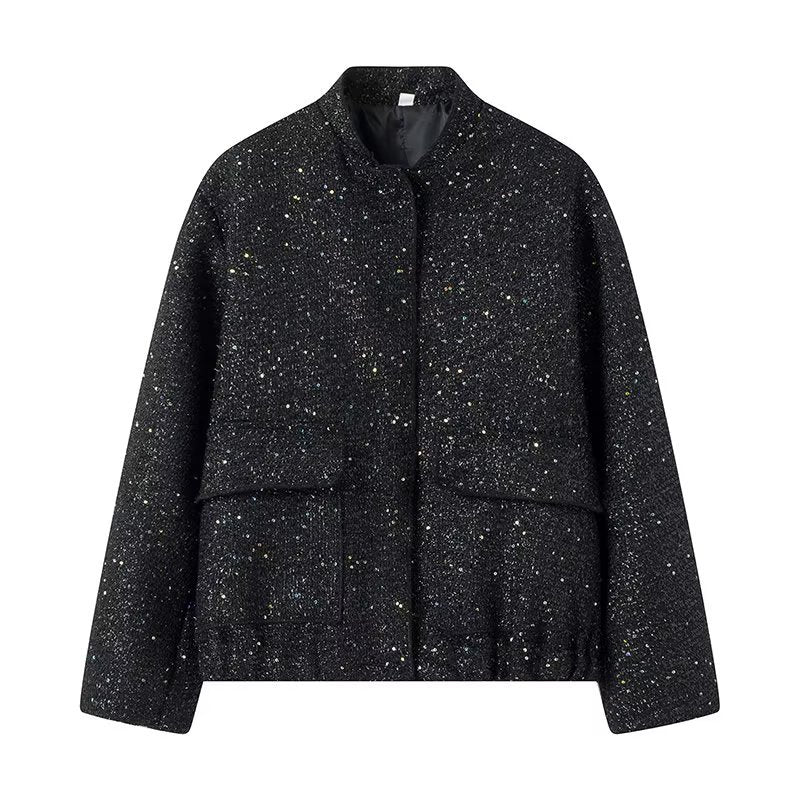 Dam sparkling kort boxy jacka med elastisk fåll och subtle ståkrage
