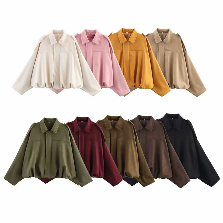 Dam 1000+ Wide-Skärning Kort Blouson Jacka i Cape Look med Shoulder Straps och Gathered Nederkant