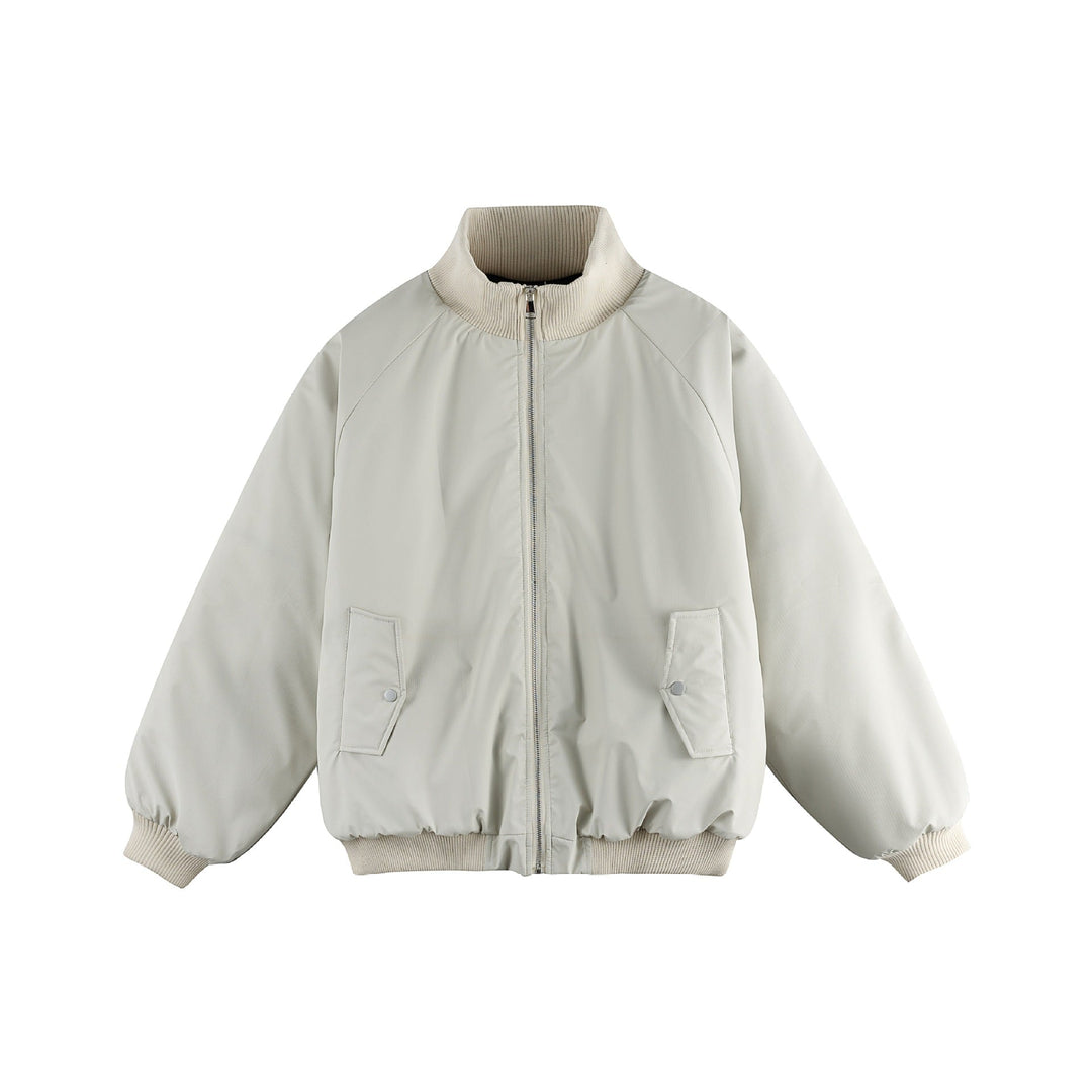Dam Oversized Bomber Jacka med Ståkrage, Vadderad Foder och Lockfickor