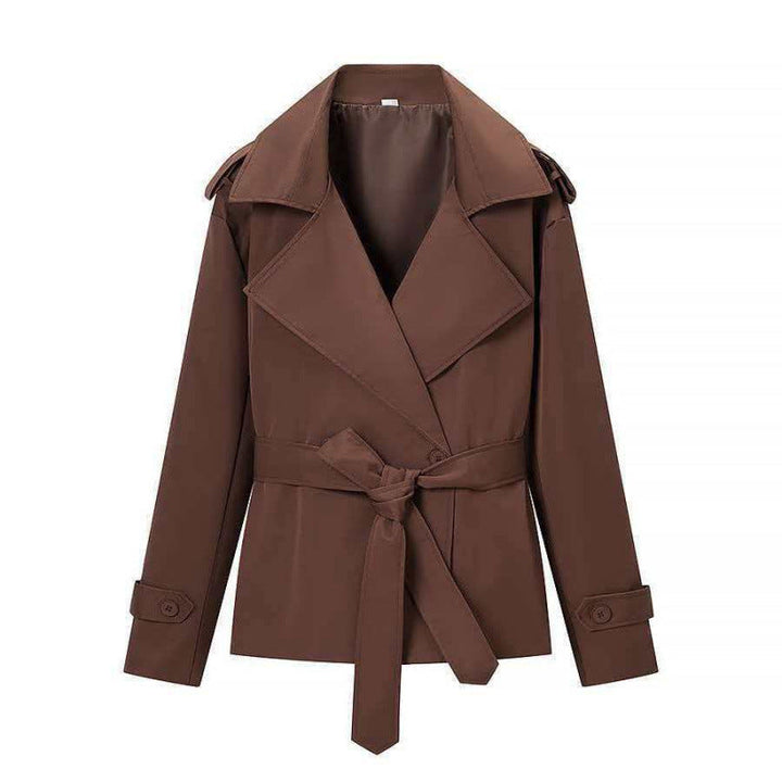 Dam 50+ Kort Waist Trench Blazer med Belt och Wide Lapels
