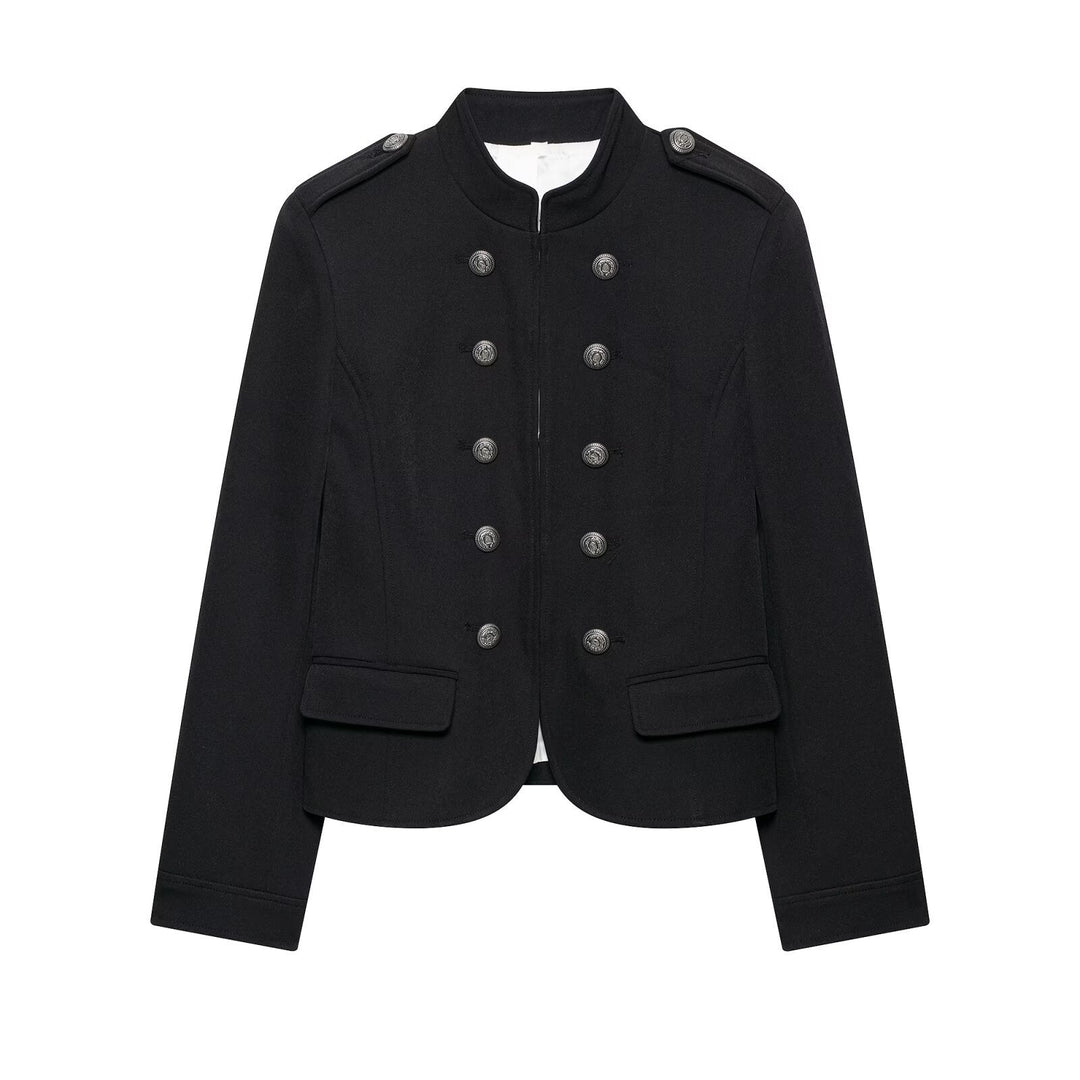 Dam Tailored Military Kort Jacka med Stå Krage och Double Row