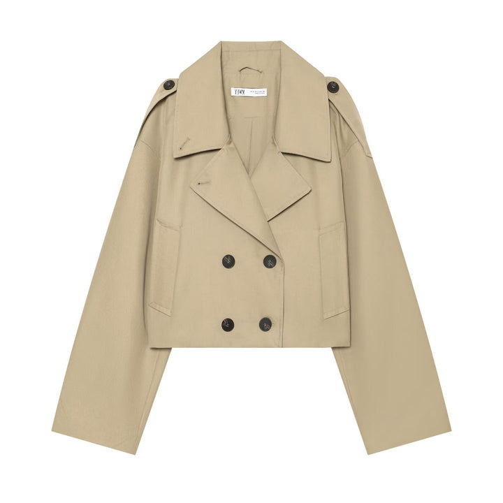 Dam Kort Trenchcoat med Boxig Skärning, Double-Breasted och Epaulettes
