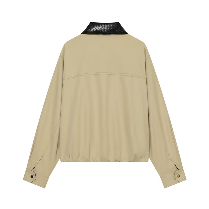 Dam Lätt Oversize Blouson Jacka med Contrasting Embossed Faux Läder Krage